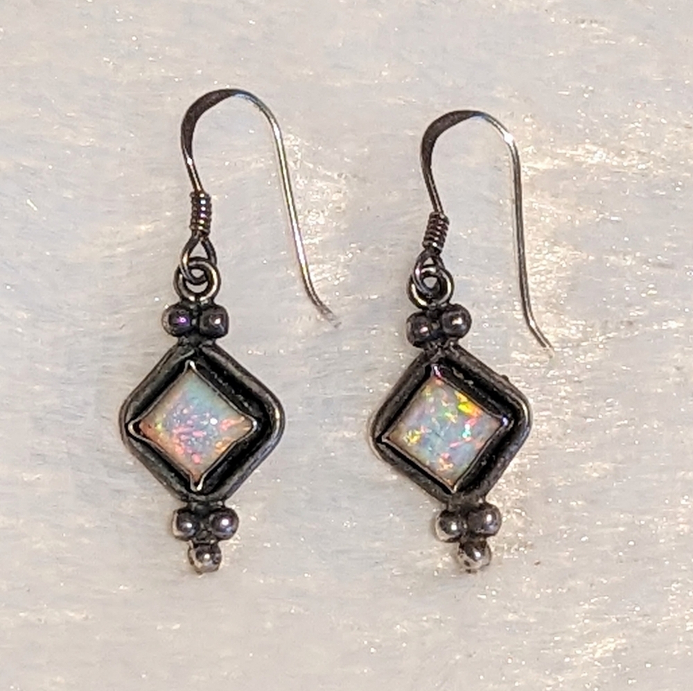 Genuine Opal 925 Silver Earrings
